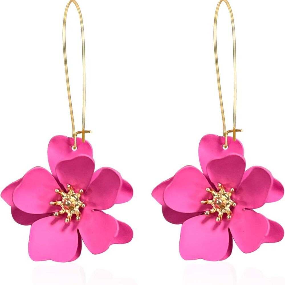 Unique Boho Flower Dangle Earrings Exaggerated La… - image 1